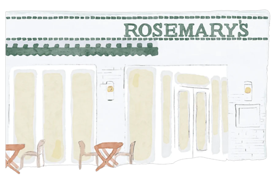 An illustration of the exterior of Rosemary's East.