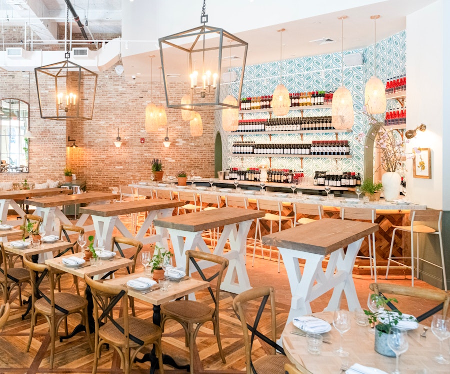 The Rosemary's Midtown wine tables and bar as set up for service.